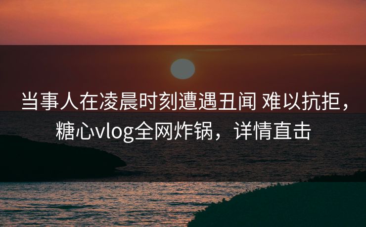 当事人在凌晨时刻遭遇丑闻 难以抗拒,糖心vlog全网炸锅,详情直击